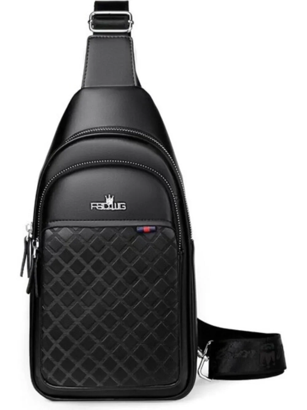 Men's Black Leather Chest Bag Water Resistant Sling Crossbody Backpack